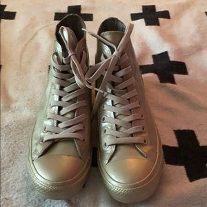 Gold rain boots style Converse